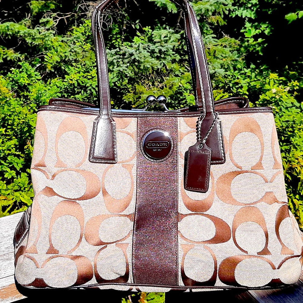 Coach F17424 Signature Stripe Kisslock Tote